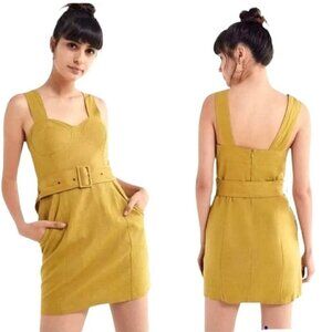 Urban Outfitters Angelique Corset Bustier Mustard Yellow Linen Mini Dress size 2